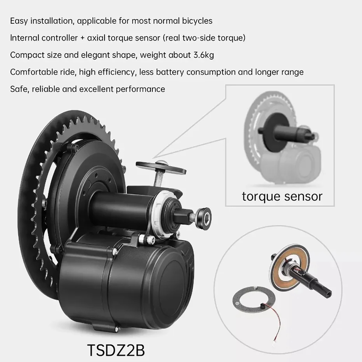 มอเตอร์ติดตั้งใต้ท้องจักรยาน T - Torque Sensor Mid Drive Motor Kit บทวิจารณ์และราคา